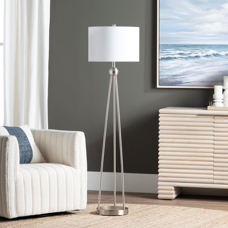 Steel Floor Lamp With Linen Shade, Brushed, White