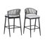 Tabourets de bar d'extérieur à structure en métal à hauteur d'assise 30,25 po avec dossier en forme de feston en rotin PE, ensemble de 2, noir mat-1794214107-1794214105