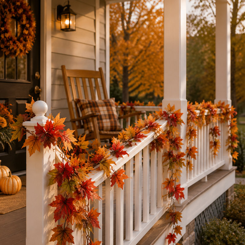 69 po Guirlande de feuilles d'érable artificielles avec crochets 69, vigne feuillage d'automne de l'Action de grâce pour manteau de cheminée, porte, décoration d'escalier
