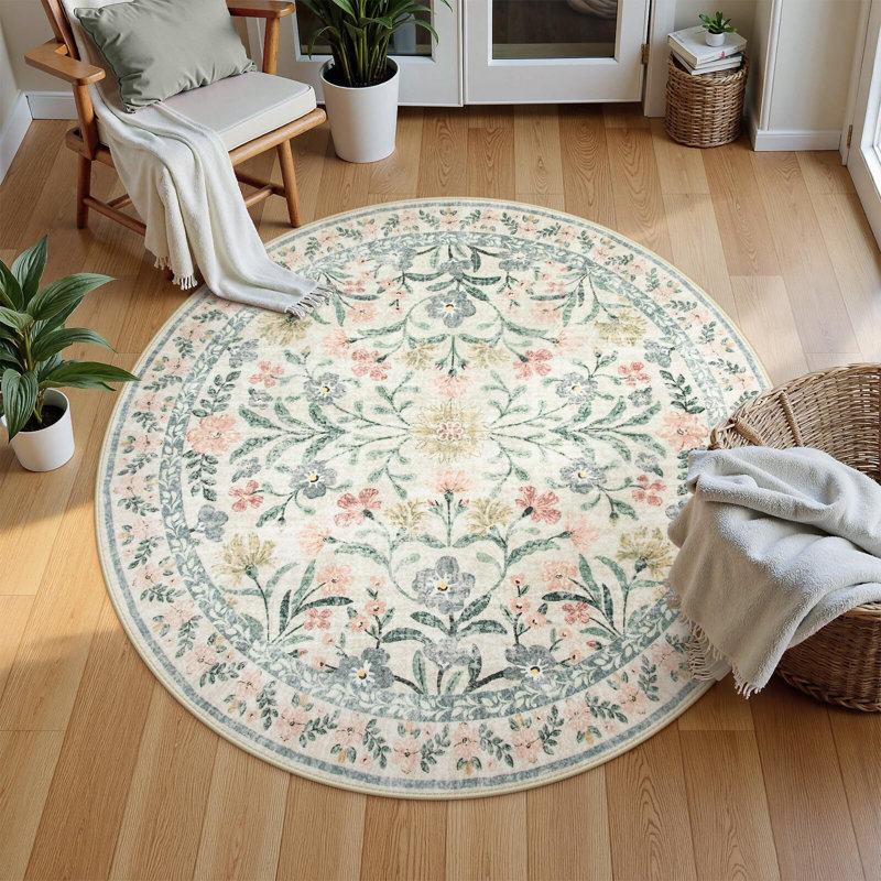 Kaldi Oriental Botanical Floral Machine Washable Area Rug with Non-Slip Backing for Living Room, Dining Room, Bedroom
