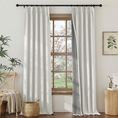 100% Blackout Linen Curtains for Bedroom, Pinch Pleated Rustic Linen Weave Window Treatments Thermal Insulated Drapes Sound Reducing for Living Room/Playroom, 2 Panels