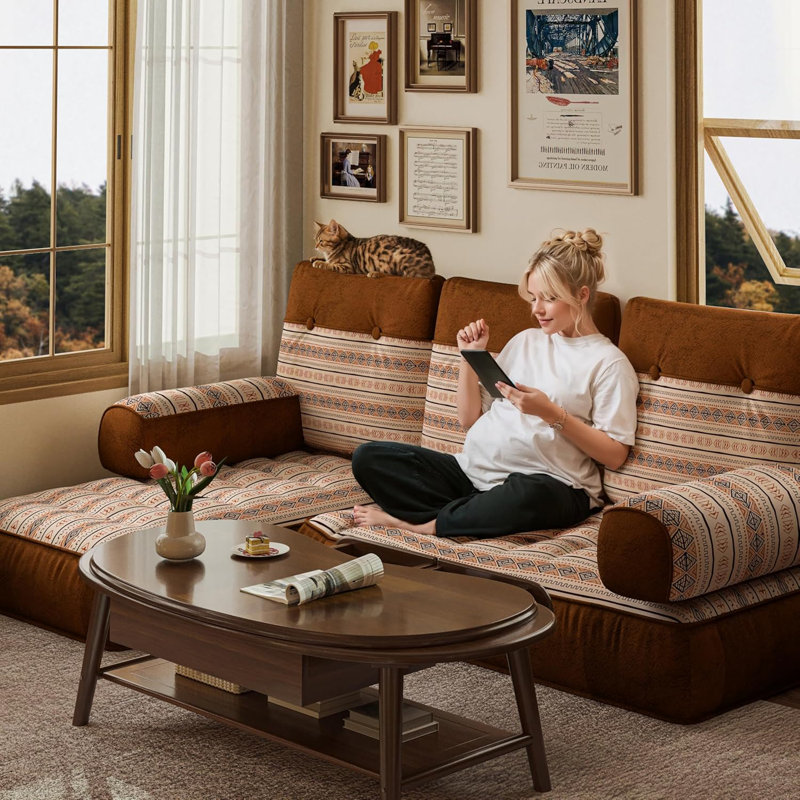 Ensemble de canapé Bonho Wowmax Boho, coussins de futon modulaires avec accoudoirs à dossier, méridienne en velours