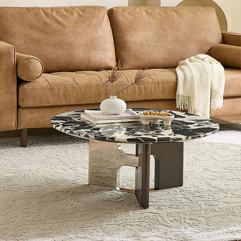 Table basse ronde en marbre, H 15,4 po x L 31,5 po x l 31,5 po