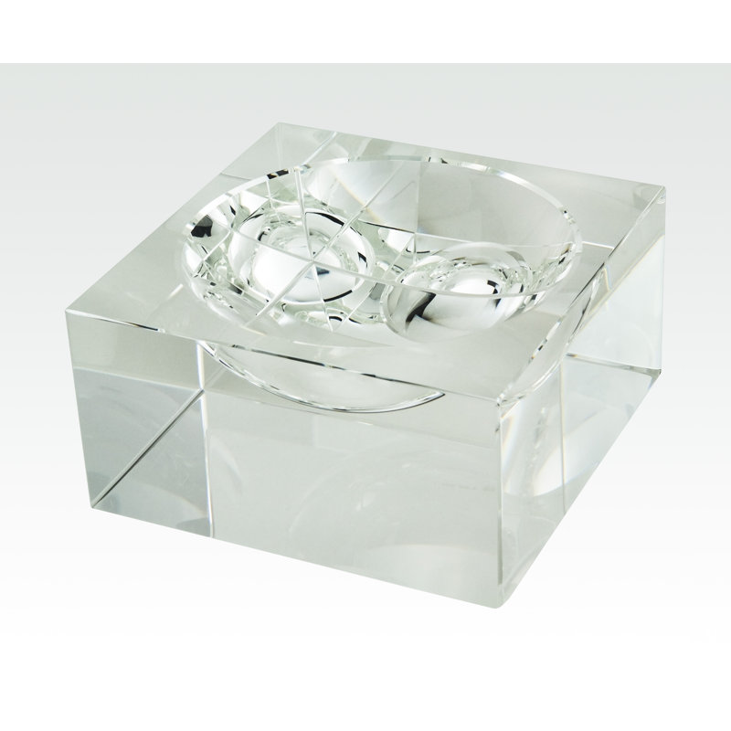 Bol décoratif carré en cristal transparent, H 3,25 po x l 8 po x P 8 po