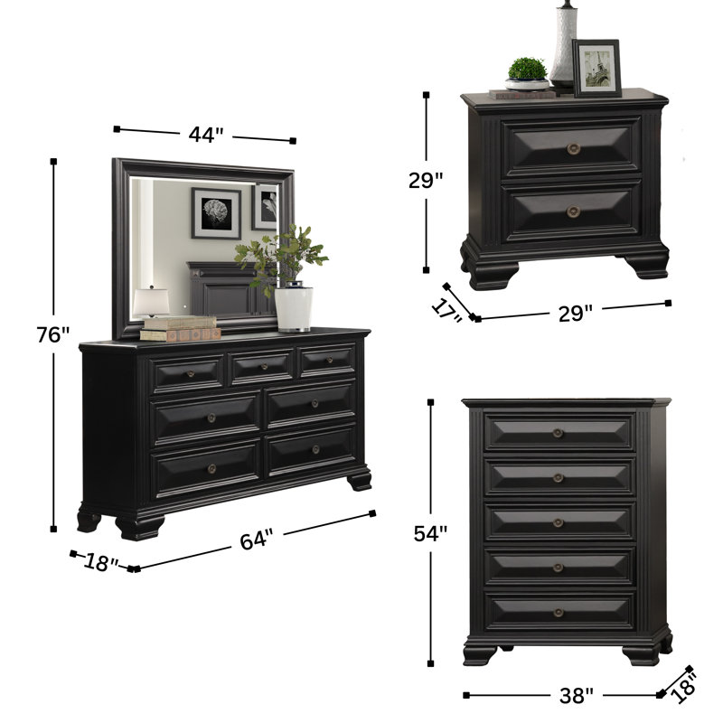 Ensemble de chambre standard 5 pièces Raddison, Noir rétro, Très grand