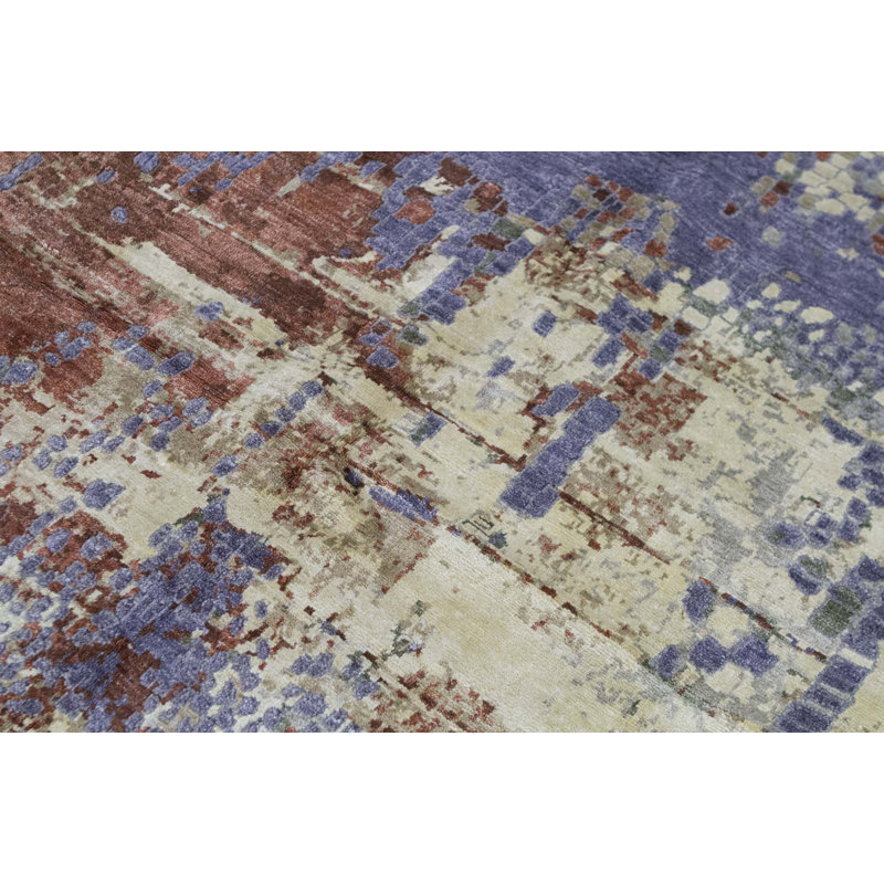 Tapis mauve et doré de haute qualité noué à la main