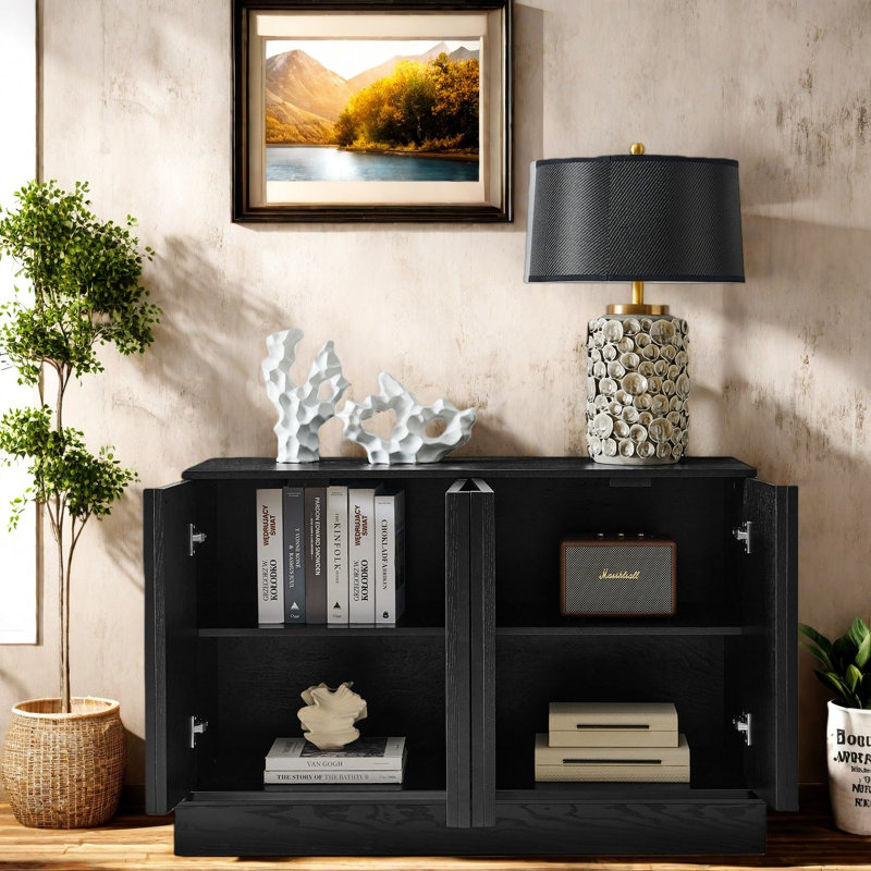 Buffets et armoires de rangement spacieux, armoire moderne en MDF noir pour la salle à manger