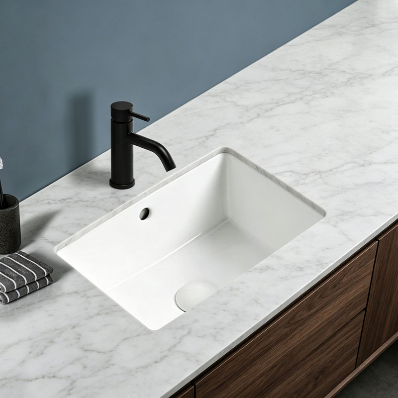 Lavabo de salle de bain sous-comptoir en céramique blanche avec trop-plein 18,31 po Topcraft