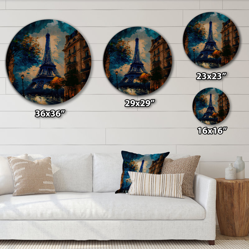 Tour Eiffel bleue en automne - impression sur bois, H 29 po x l 29 po x P 1 po