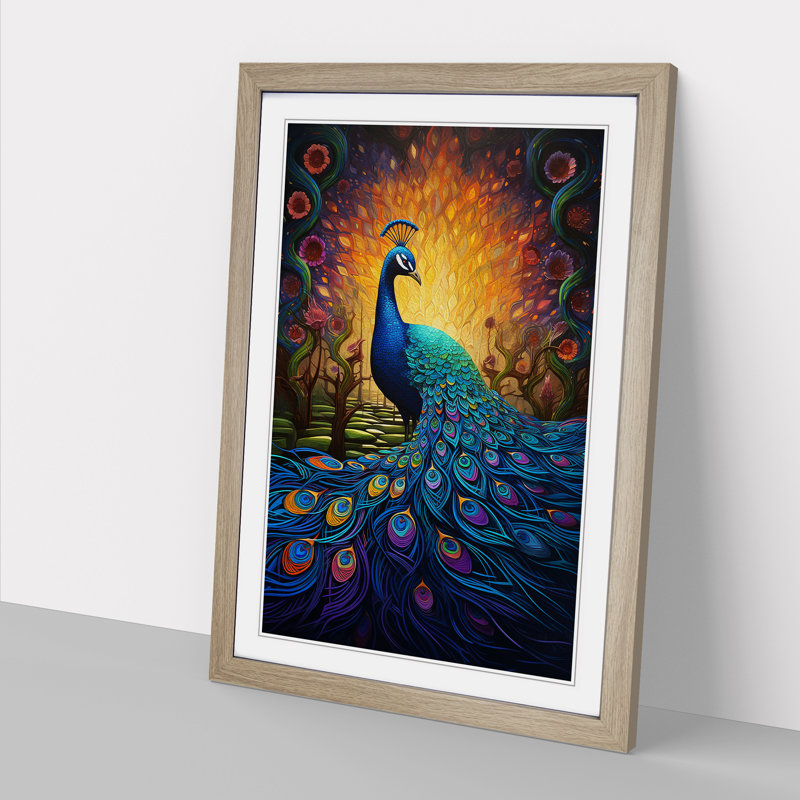 Peacock Informel No.2 - Single Picture Frame Print on Wood, 64cm H x 46cm W x 2cm D, Oak Framed