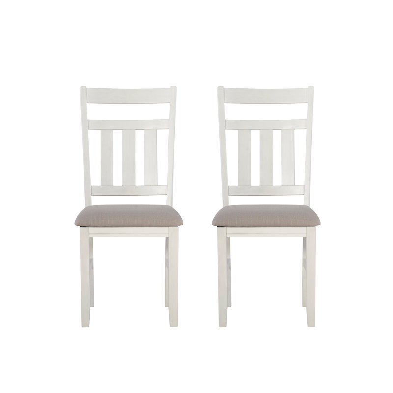 Helbert Slat Back Upholstered Solid Wood Frame Side Chair (Set of 2), Smokey White