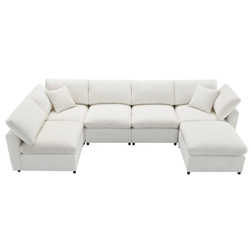 130*65" Modern Modular Cloud Sofa Bed, Beige Chenille