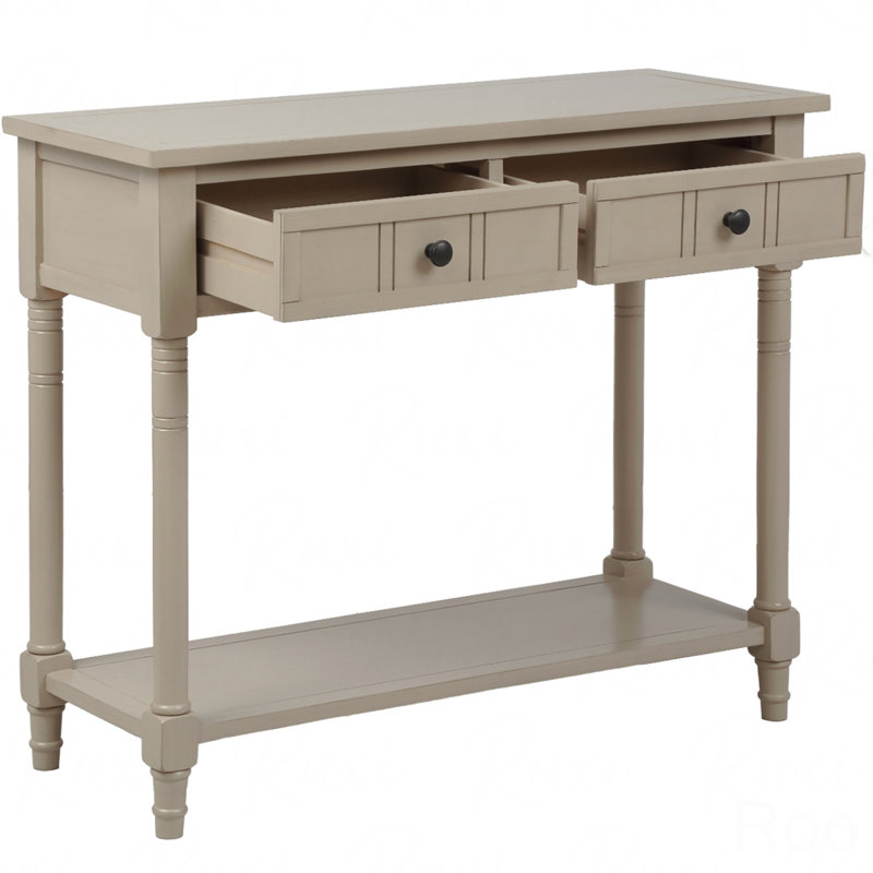 Console de style traditionnel avec deux tiroirs et une tablette inférieure, Gris