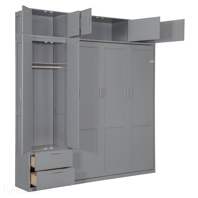 Space-saving Queen Murphy Beds With Gray Mdf Storage Solutions