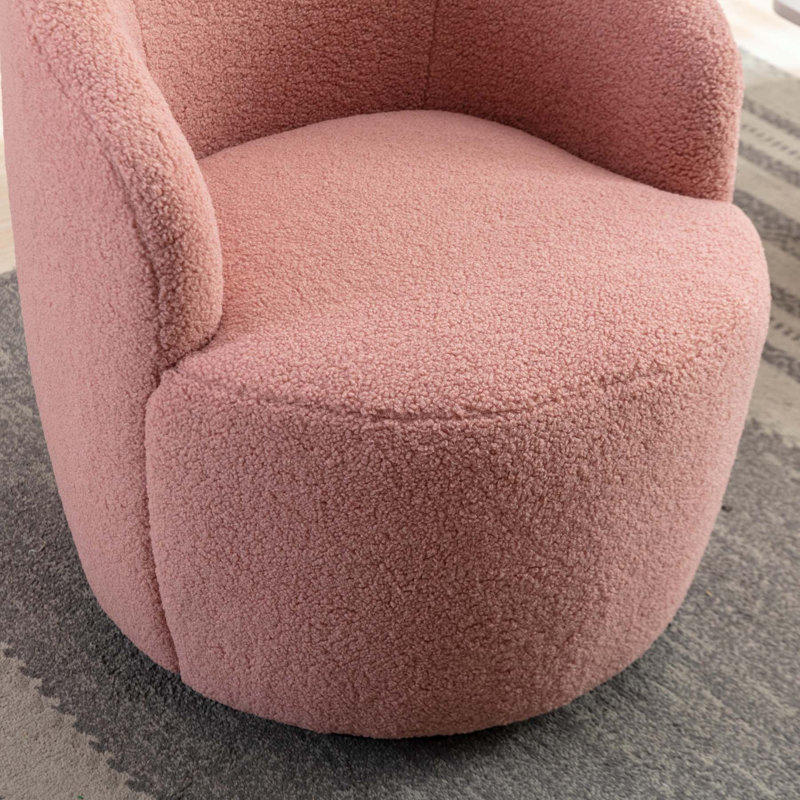Swivel Accent Armchair Barrel Chair With Powder Coating Metal Ring, Teddy Light Pink