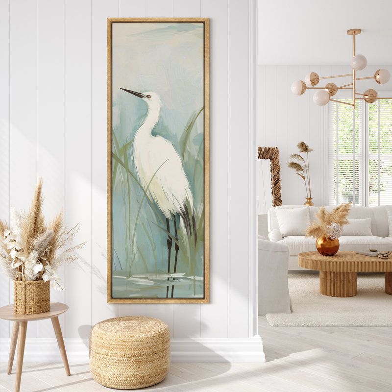 «White Aiget in Marsh», reproduction d'art sur toile encadrée, H 60 po x l 20 po, Naturel
