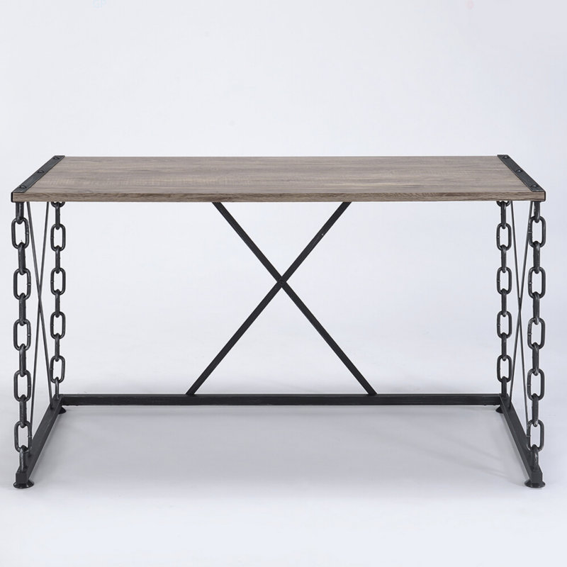 Rustic Oak And Antique Black Rectangular Desk