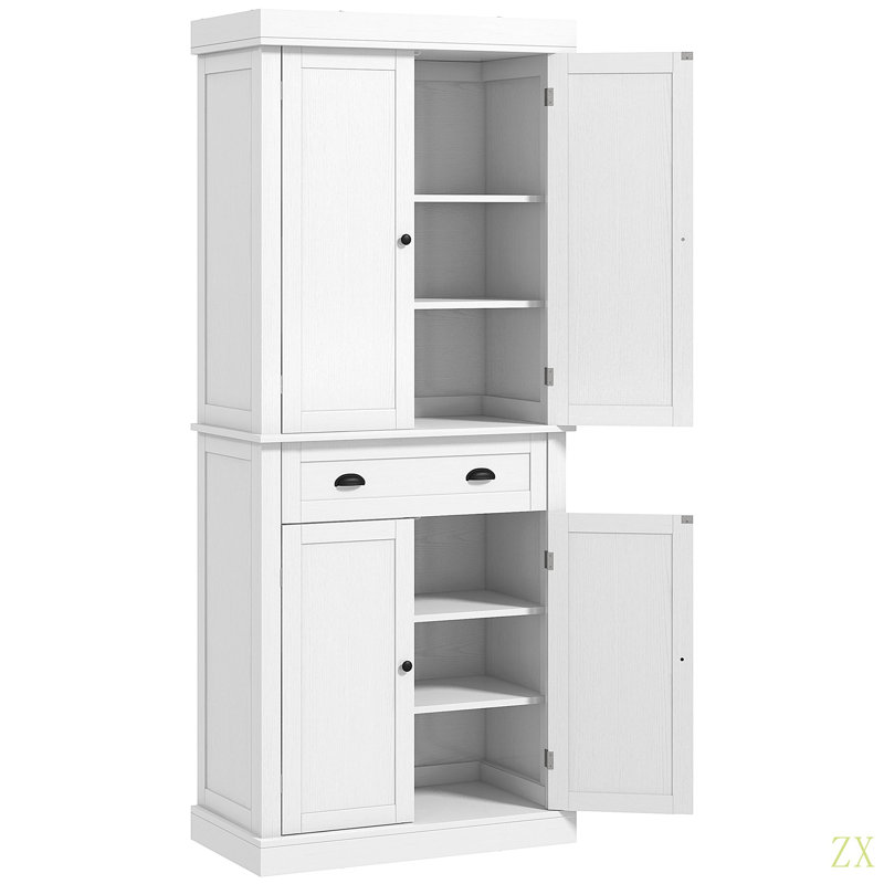 Armoire de cuisine 72,5 ", armoire de rangement autoportante traditionnelle avec 4 portes, tiroir et 3 tablettes réglables pour la salle à manger