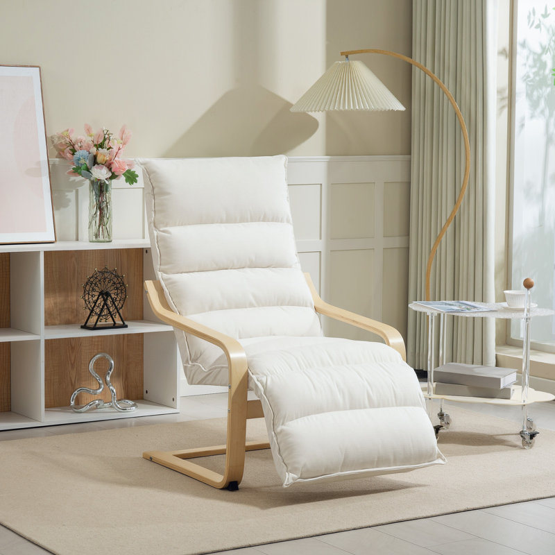 Chaise d'appoint moderne avec repose-pieds et fauteuil rembourré, Blanc, crème