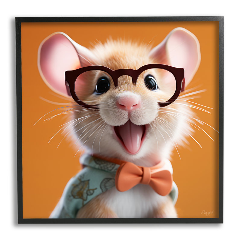 «Happy Mouse On Orange» par Roozbeh, Giclée encadrée noir minuit, H 24 po x l 24 po x P 1,5 po