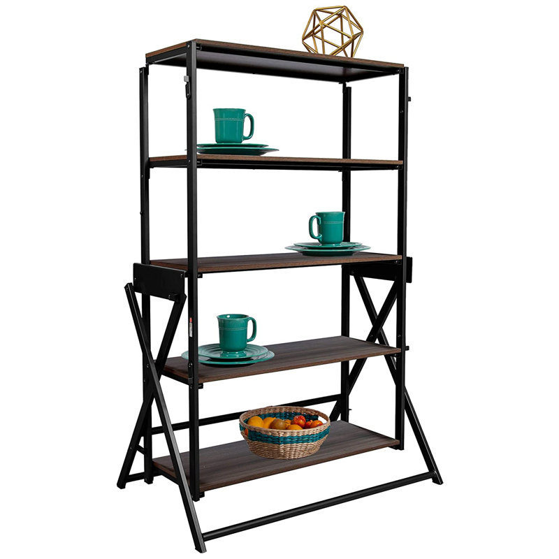 Lipton 2 in 1 Convertible Bookshelf to Table Opens and Folds in Minutes, Black/Walnut