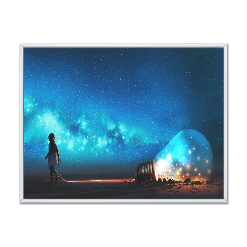 Jeu vidéo tirant sur une ampoule fusion - œuvre d'art moderne sur toile, H 24 po x l 36 po x P 1 po, Cadre flottant blanc