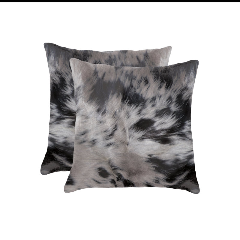 Set of Two 18" Cowhide Throw Pillows, Dark Black/White