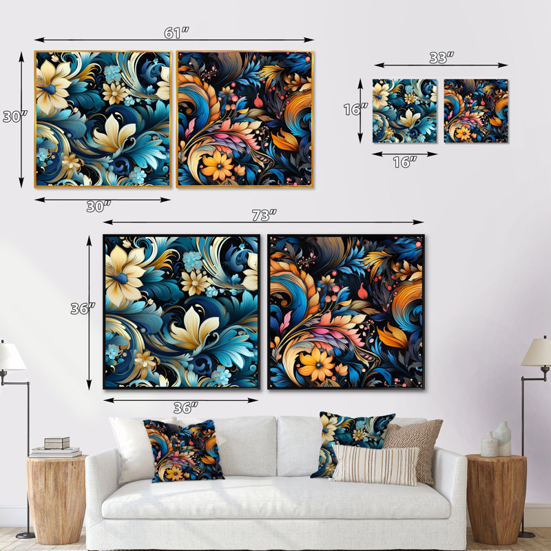 Dean - ensemble de 2 collages floraux et botaniques carrés, Cadre flottant noir, H 16 po x l 33 po