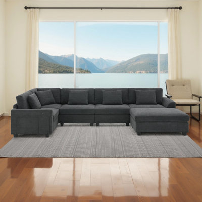 128" U-Shaped Smart Sectional – Ultimate Entertainer's Dream6-Seat Chenille Cloud Couch with Hidden Storage & Charging Ports