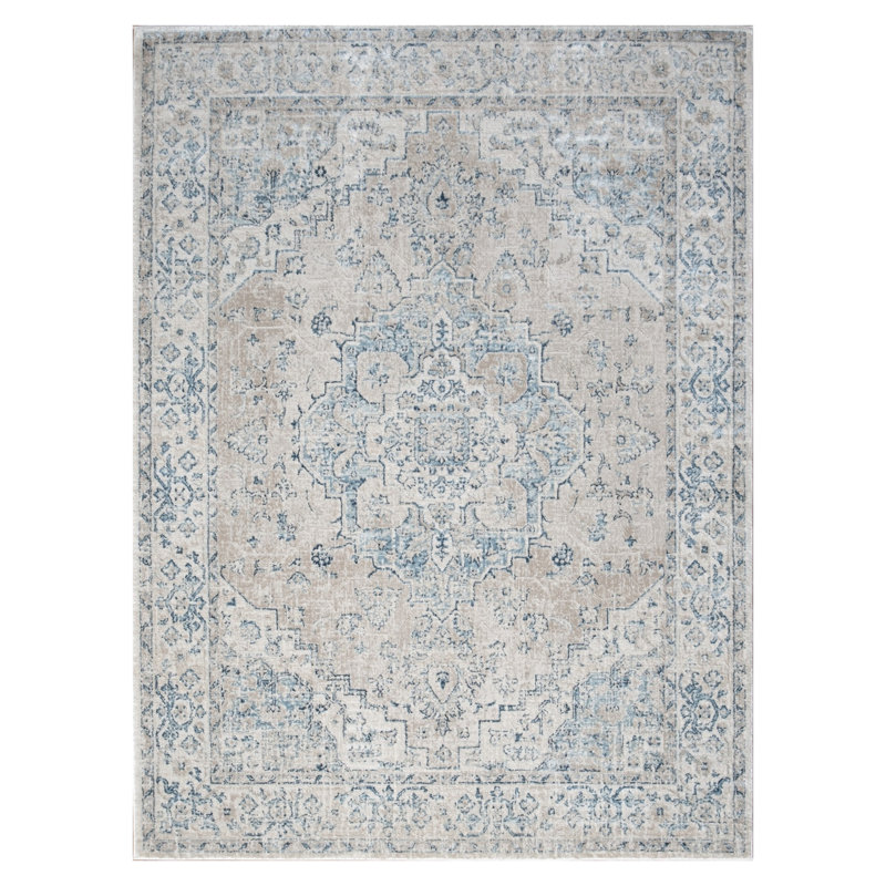 Noble Beige Traditional Medallion Area Rug, 5'3" x 7'3" Stain Resistant Polyester Rug - Kid & Pet Friendly for Living Room