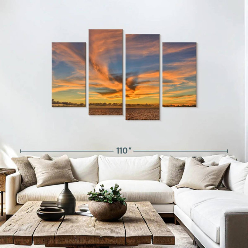 Gillard, nuage doré, paysage marin, H 48 po x l 75 po