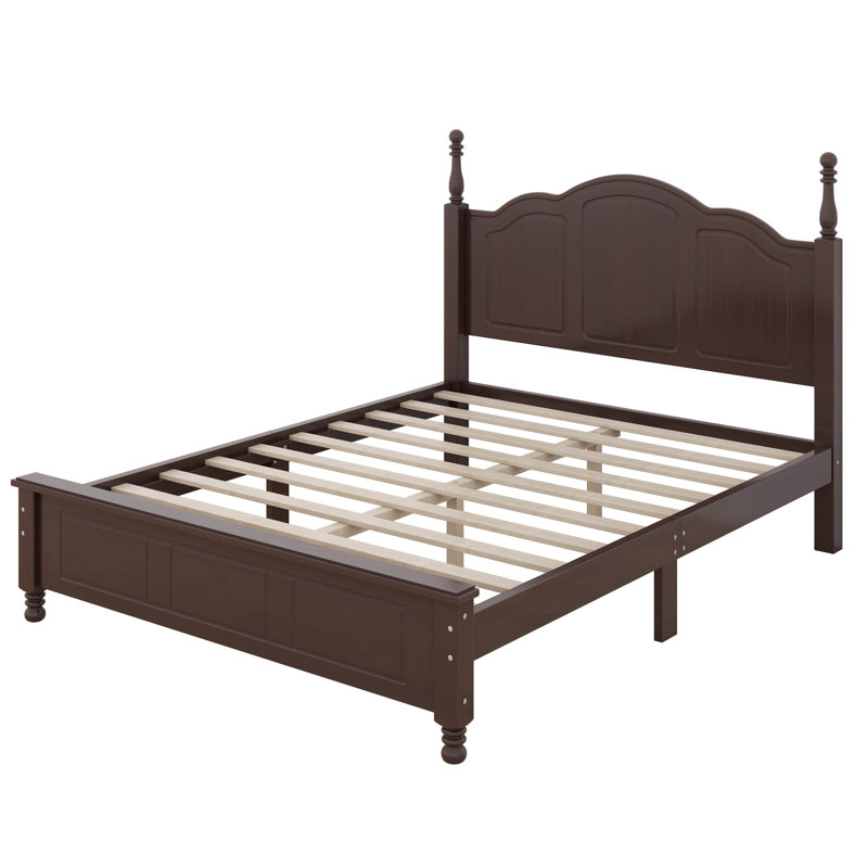 Lit plateforme double en bois Aalim et deux tables de chevet, Noyer foncé