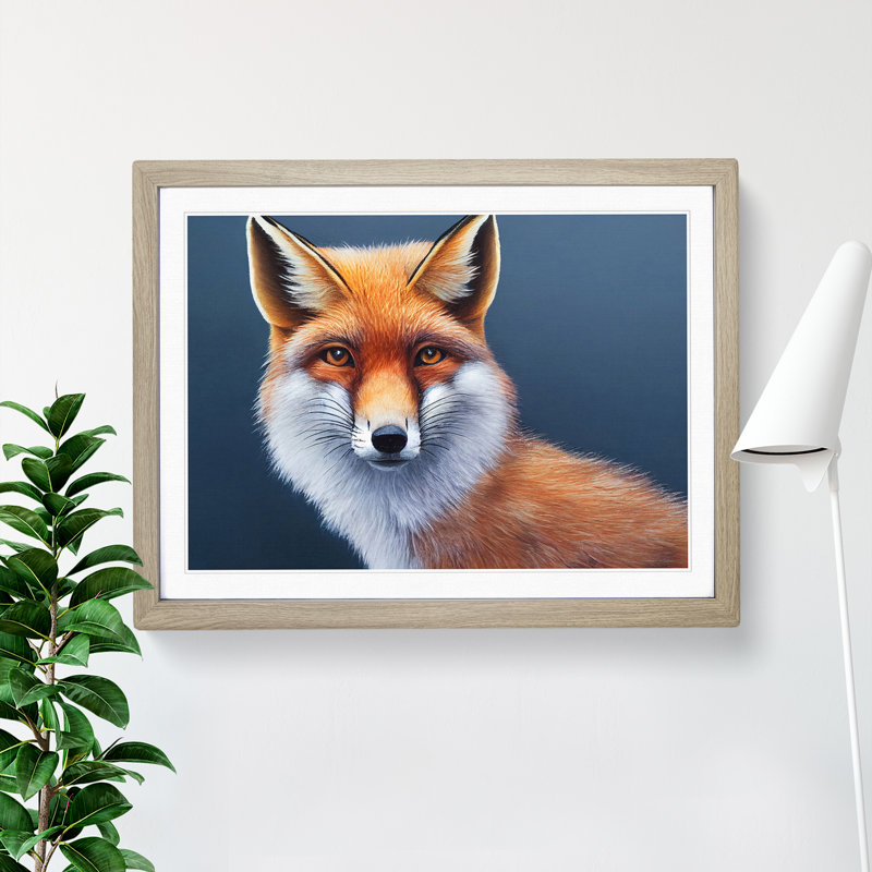 Electrifying Fox - Single Picture Frame Painting, 46cm H x 64cm W x 2cm D, Oak 