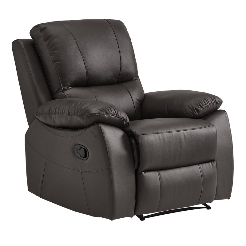 Fauteuil inclinable manuel 39 po Drake, similicuir brun doux, bois massif