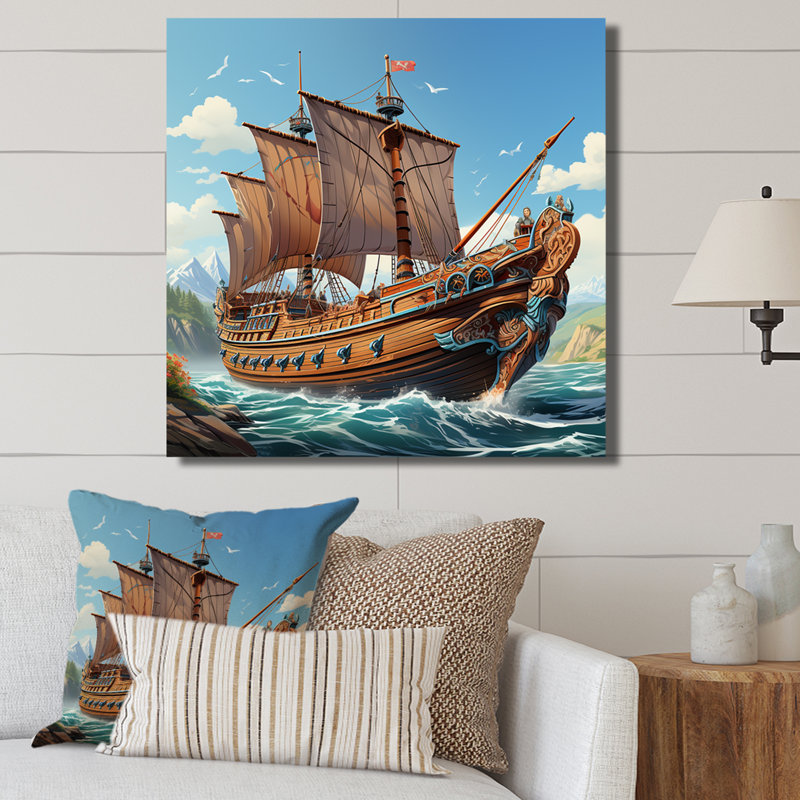 Bateau, voyage viking - Art mural classique, Toile tendue, H 16 po x l 16 po x P 1 po