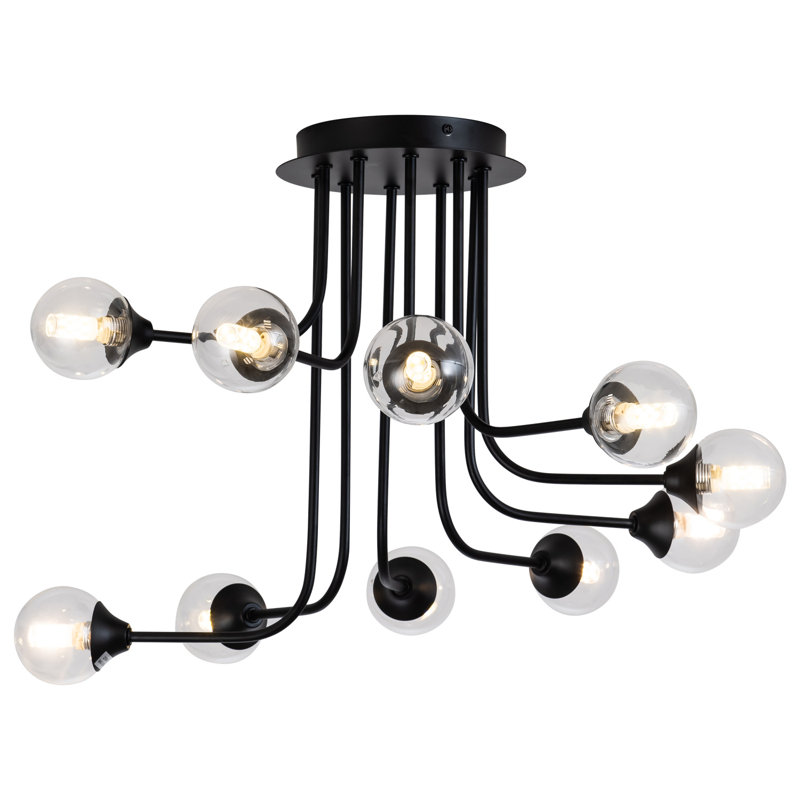 Plafonnier semi-encastré 10 lumières en verre noir Globe