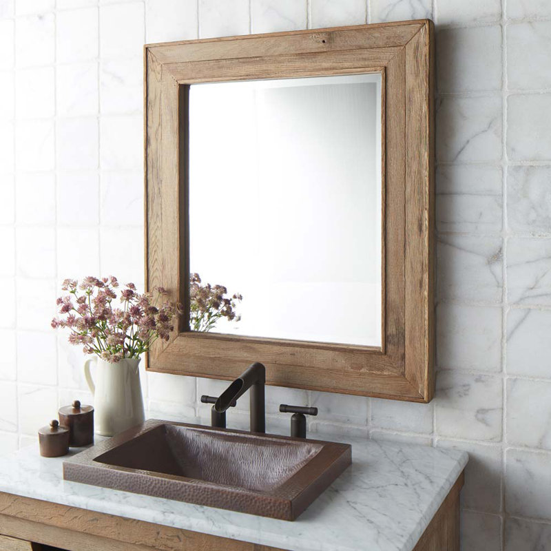 Vintner Rustic Beveled Bathroom Mirror, Noir