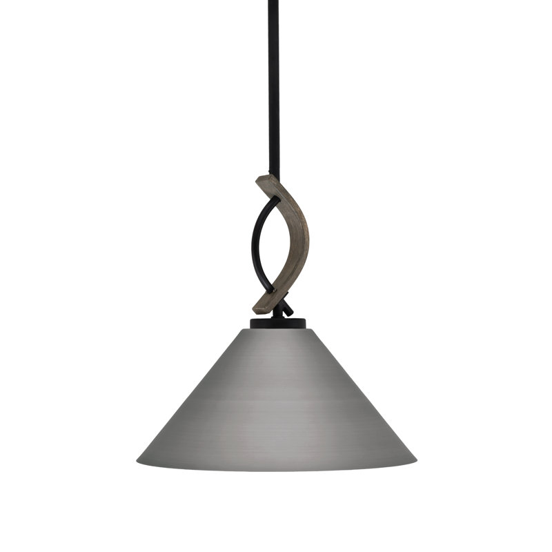 Mini-luminaire suspendu avec tige de métal Hallmann 14 po, H 13,5 po x l 14 po x P 14 po, Noir mat / bois patiné peint