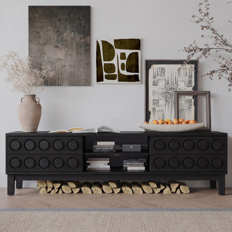Modern Mid-Century Media Console With 4 Drawers And Cable Management, TV Console Table For Tvs Up To 75",Entertainment Center For Living Room And Office(Black)