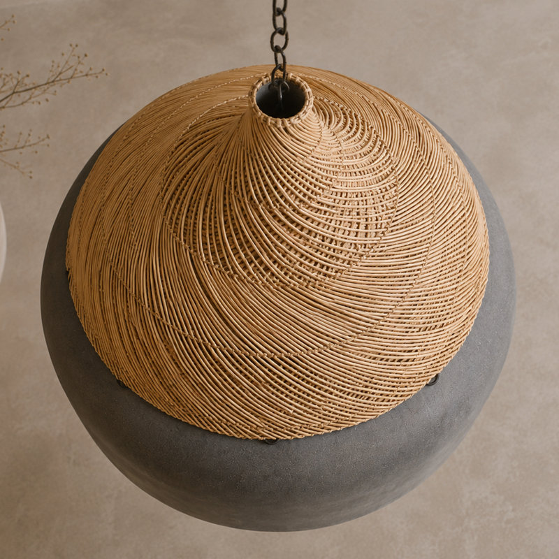 Bent Cement Fiber & Rattan Pendant Shade