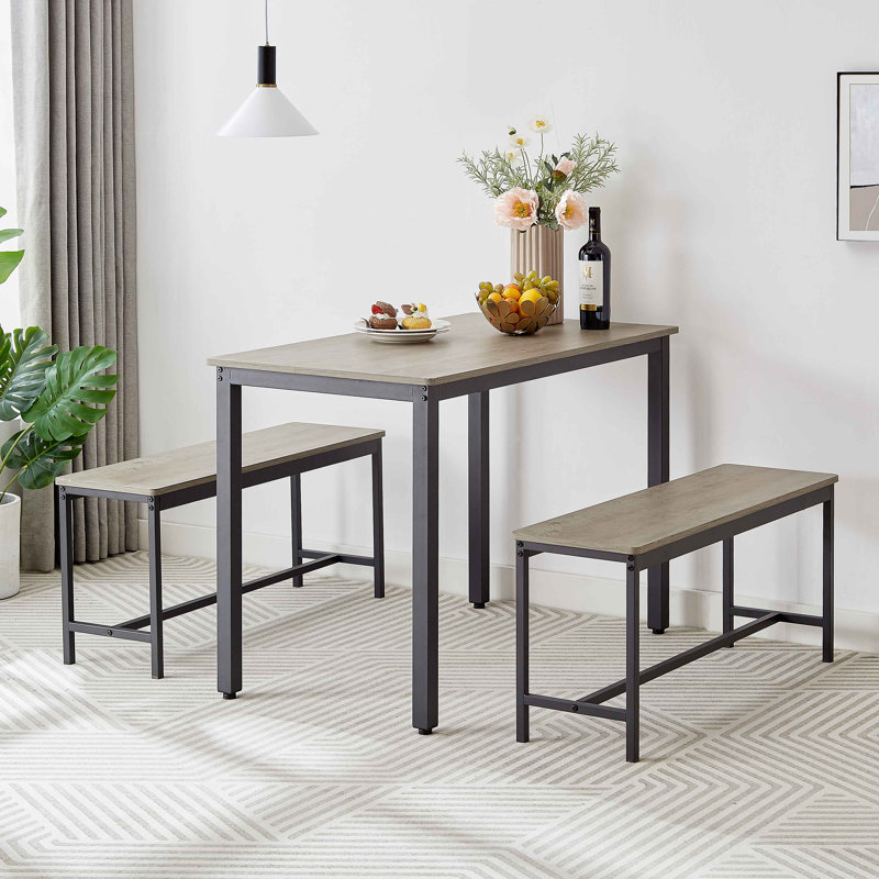 Dining Table Set, Bar Table with 2 Dining Benches, Kitchen Table Counter with Chairs, Industrial for Kitchen Breakfast Table