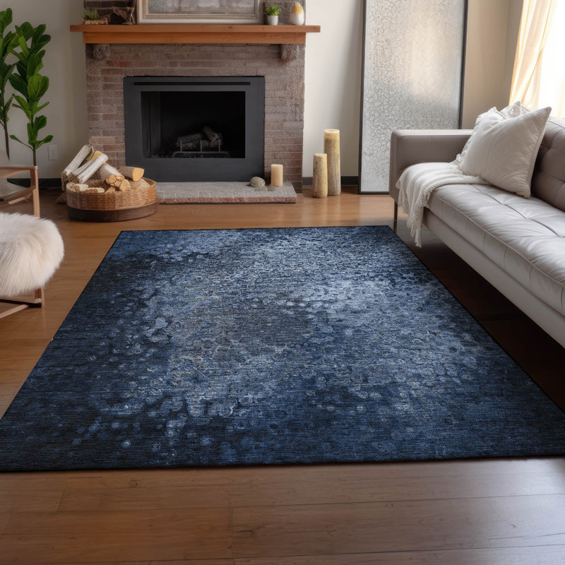 Tapis bleu Cerrito AMF565 lavable à la machine de qualité supérieure, Rectangle 9 pi x 12 pi