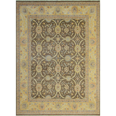 Tapis de la zone en laine 12 pi x 15 pi beige noué la main one-of-kind Romona