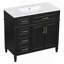 Meuble-lavabo de 36 pouces avec lavabo, meuble-lavabo simple noir à 4 tiroirs (1 tiroir rabattable), 2 portes et tablette réglable, armoire en bois de pin et en panneau de fibres à densité moyenne avec lavabo en céramique, charnières à fermeture en douceur-128990537