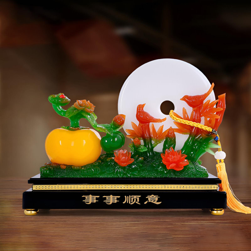 Sérum persimmon et pie décor pour bonne chance, H 8,66 po x l 10,24 po x P 4,33 po, Vert
