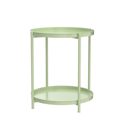 Table d'appoint à 2 niveaux en métal blanc - Table de bout pliable résistante à la rouille pour patio ou balcon intérieur / extérieur