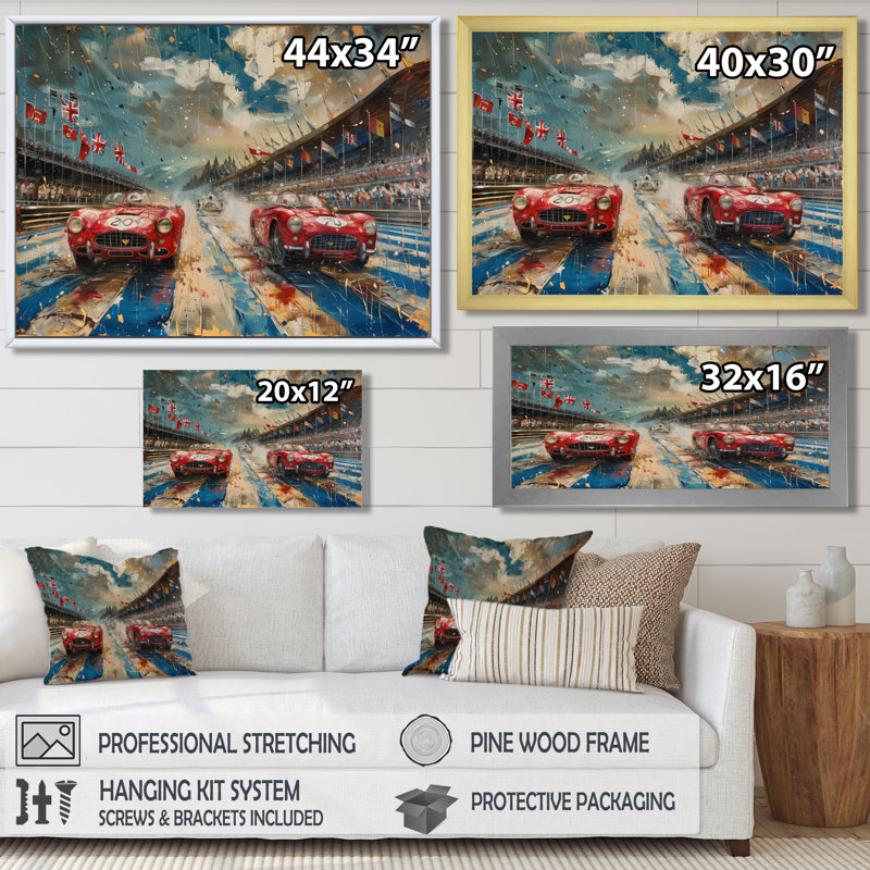 Drapeau américain de couleur rétro Muscle Race V - Piste de course murale, H 34 po x l 44 po x P 1,5 po