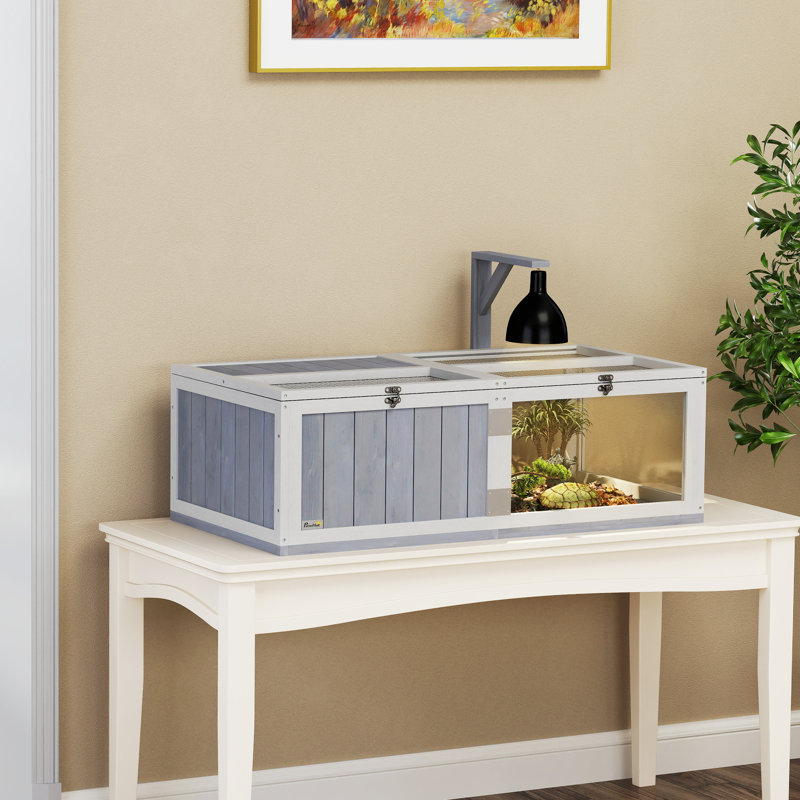 Wooden Tortoise House with Lamp Holder Clear Windows Openable Tops