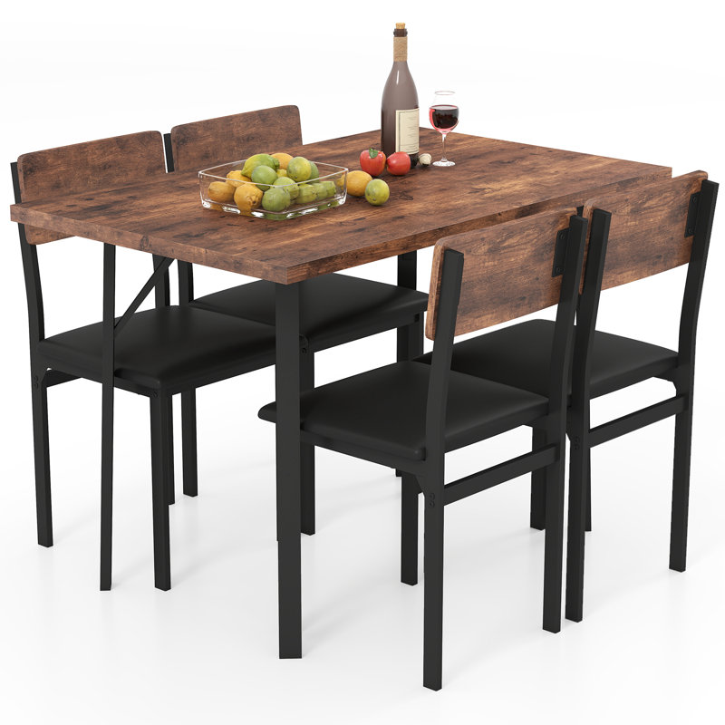 5-Piece Dining Set for 4 47'' Round Kitchen Table 4 Stools w/ Wooden Tabletop
