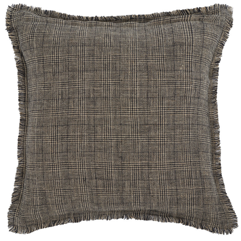 20" Square Black and Natural Linen Throw Pillow